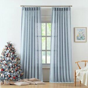 WEST LAKE Dusty Blue Bailey Pinch Pleated Semi Sheer Curtains 95 Inches Long